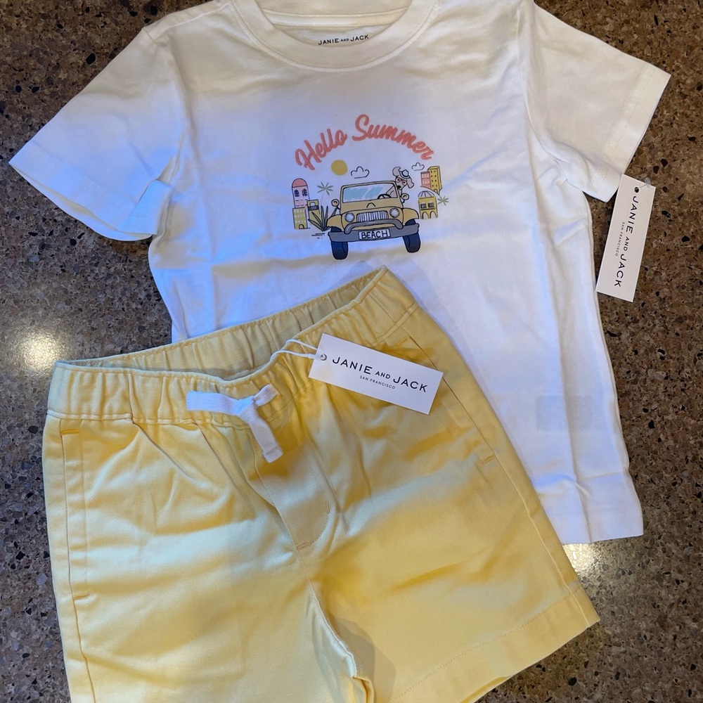Janie and Jack 'Hello Summer' Tee and Yellow Shorts Set